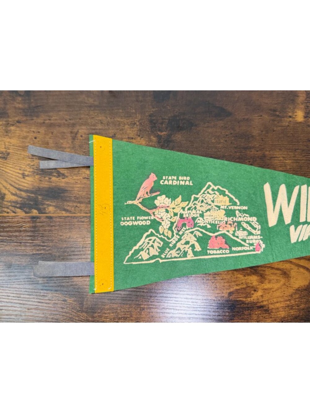 Vintage Williamsburg Virginia Felt Souvenir Pennant With State Map Graphics - Picture 2 of 7